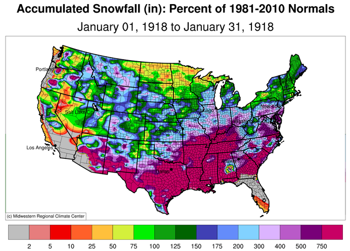 Snowfall Percent of Normal, USA